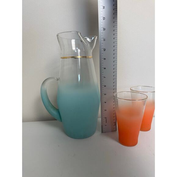VTG Blendo Mid-Century Frosted Gold Trim 5 Glass and Pitcher Set West Virginia - Picture 5 of 16